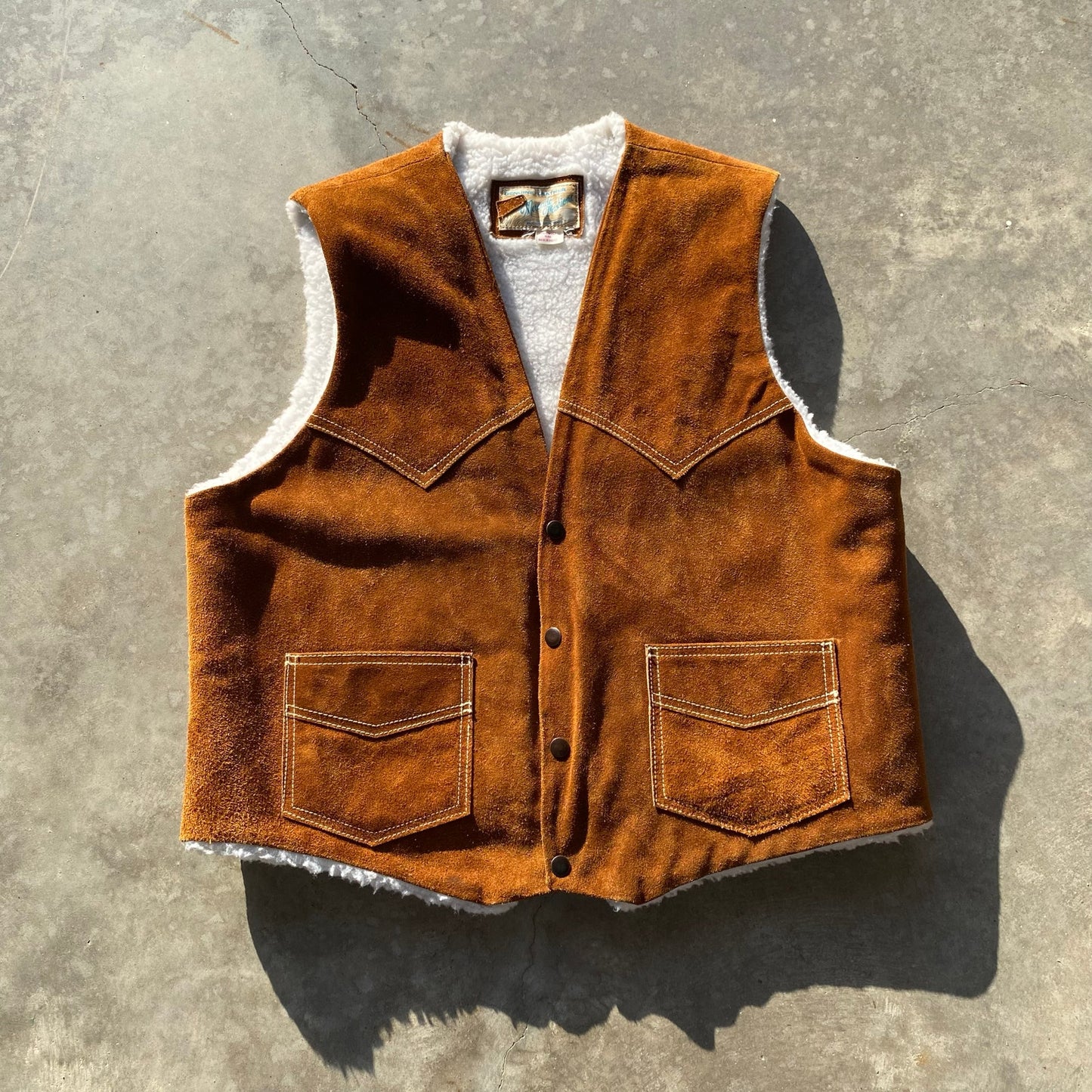 1970s Suede Vest Men’s Vintage Shearling Lined Western Vest Cowboy Sz Large