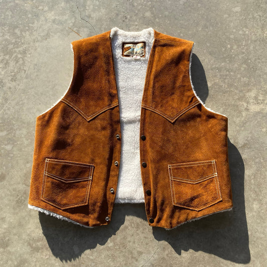 1970s Suede Vest Men’s Vintage Shearling Lined Western Vest Cowboy Sz Large