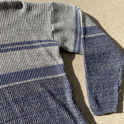 90s Men's Sweater Vintage Grandpa Sweater Blue Gray Pattern V Neck Pullover Sz M