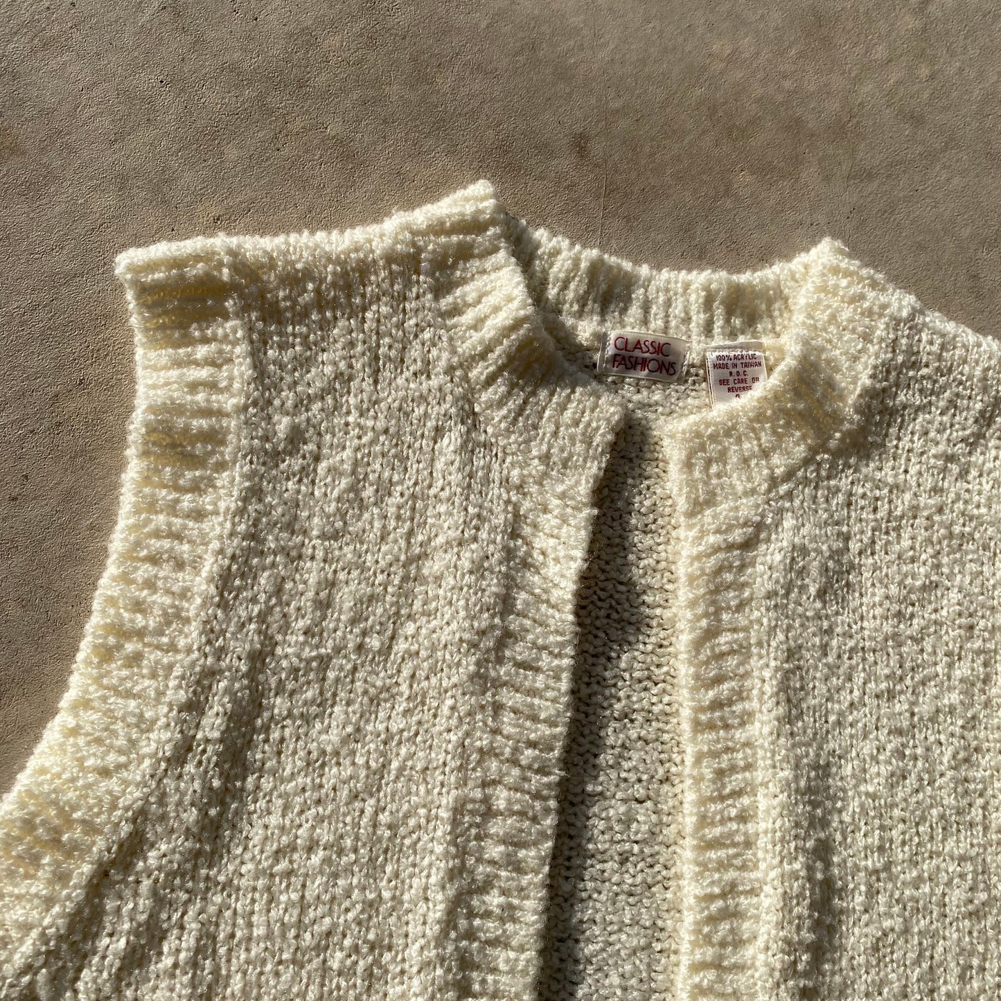 70s Womens Sweater Vest Vintage Cream Longline Knit Vest Layering Sz 44 L/XL