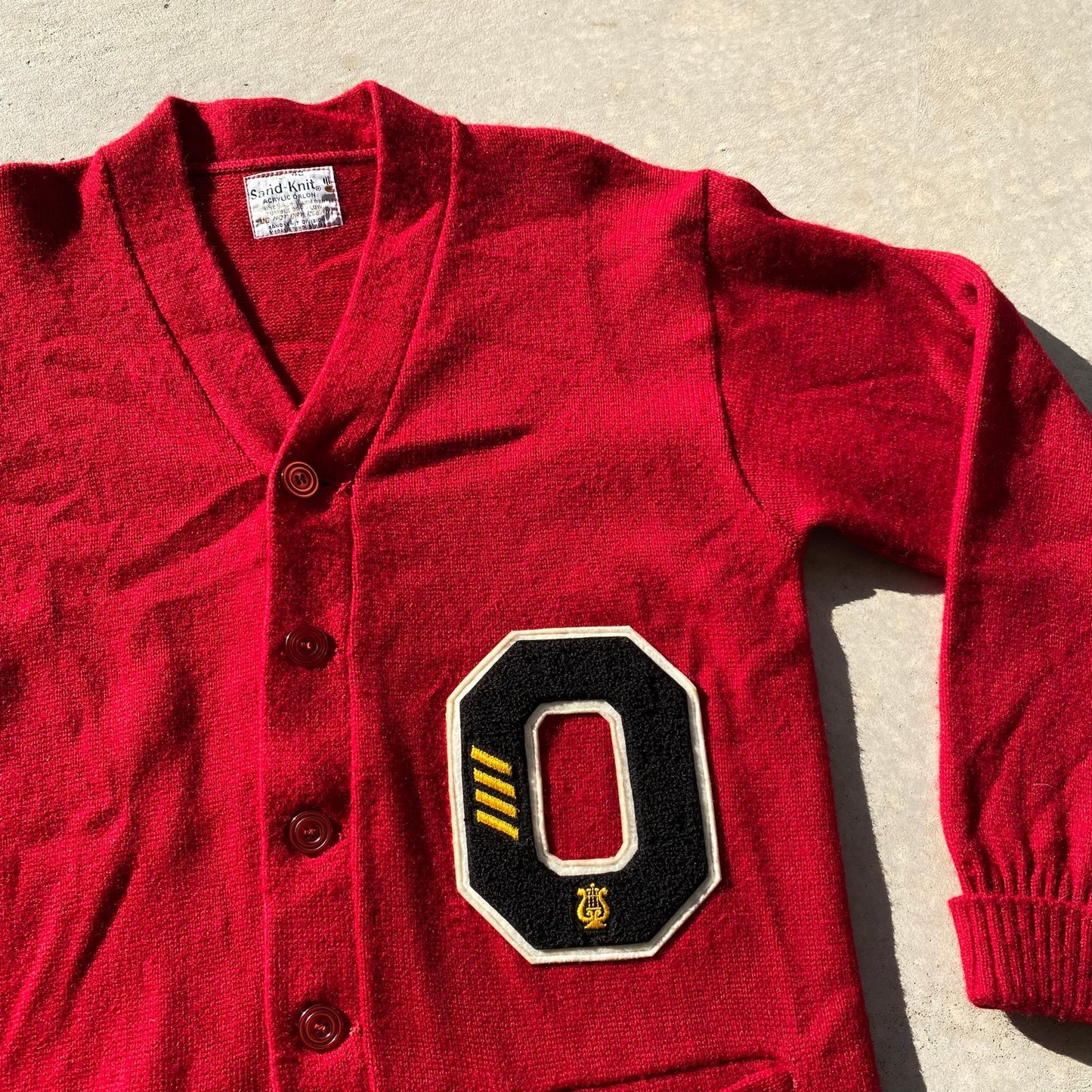 60s Mens Cardgian Collegiate Vintage Grandpa Sweater "O" Patch Chain Stitch Sz42