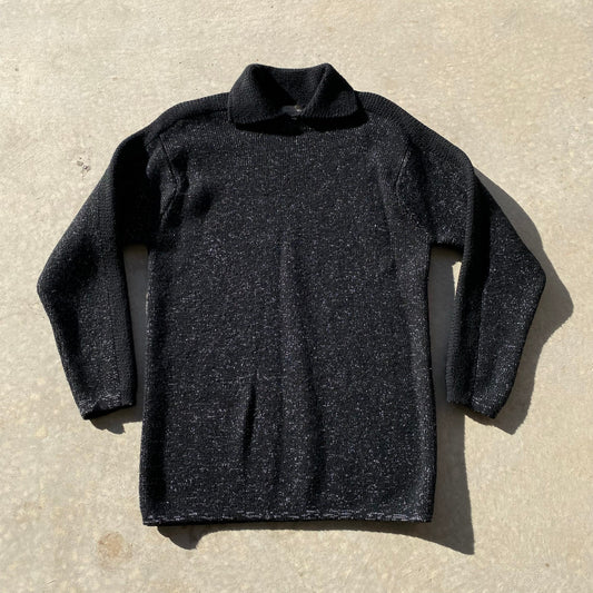 90s Mens Sweater Vintage Grandpa Sweater Black Wool Sweater w Knit Collar Sz M