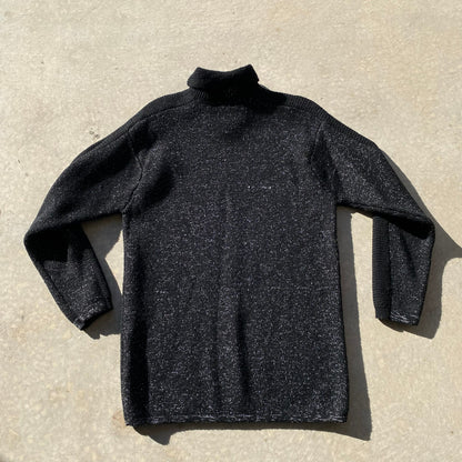 90s Mens Sweater Vintage Grandpa Sweater Black Wool Sweater w Knit Collar Sz M