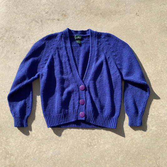 90s Womens Cardigan Vintage Grandma Sweater Vibes Blue Knit Purple Buttons Sz L