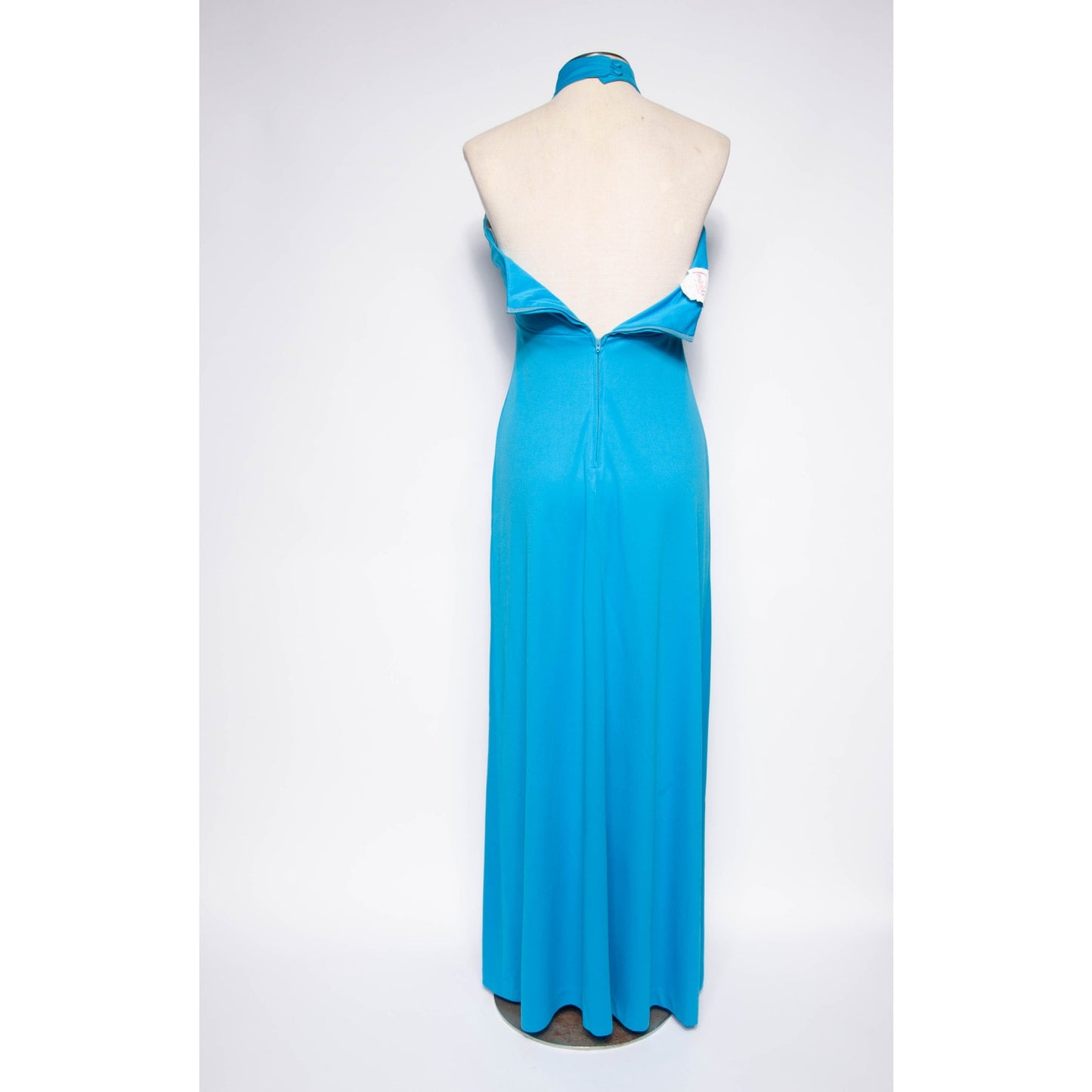 70s Maxi Dress Sexy Vtg Evening Gown Blue Rhinestone Fredricks of Hollywood Sz S