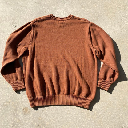 90s Mens Sweater Vintage Grandpa Sweater Rusty Brown Argyle Pattern Cotton Sz XL