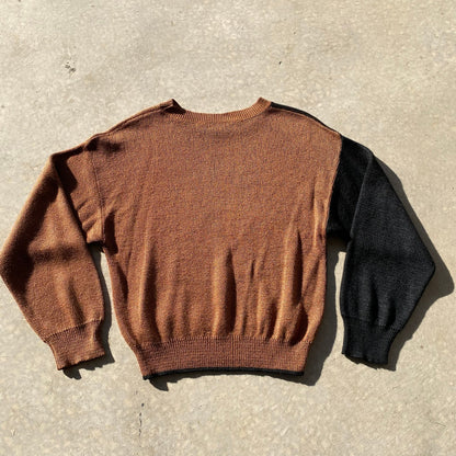 Vintage Grandpa Sweater Mens Art Deco Style Pullover Crew Neck Black Brown Sz M