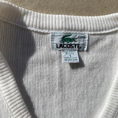 Vintage Men's Sweater White 90s Grandpa Sweater Lacoste V Neck Golf Tennis Sz S