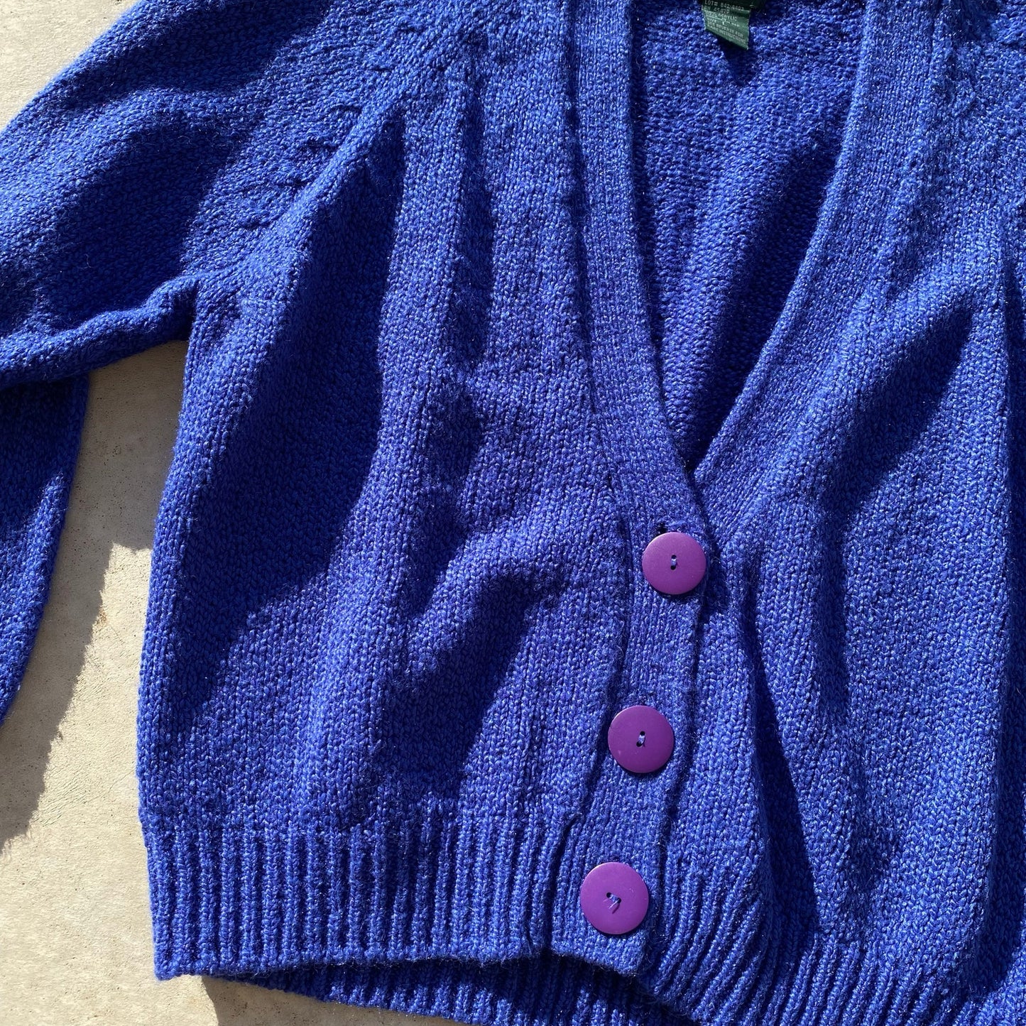 90s Womens Cardigan Vintage Grandma Sweater Vibes Blue Knit Purple Buttons Sz L