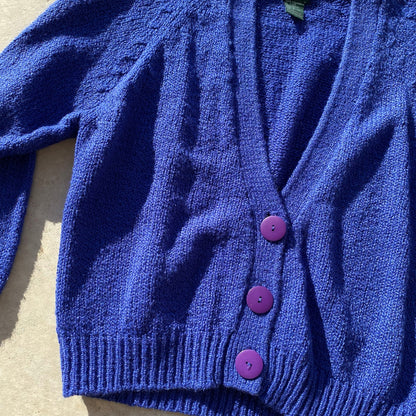 90s Womens Cardigan Vintage Grandma Sweater Vibes Blue Knit Purple Buttons Sz L