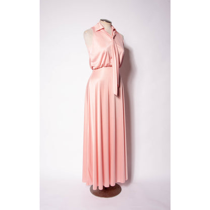 70s Maxi Dress Emma Domb Pink Jersey Party Dress Pastel Goth Bridesmaid  SZ S/M