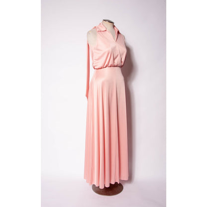 70s Maxi Dress Emma Domb Pink Jersey Party Dress Pastel Goth Bridesmaid  SZ S/M