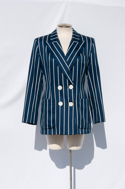 YVES SAINT LAURENT VINTAGE BLUE AND WHITE DOUBLE BREASTED JACKET