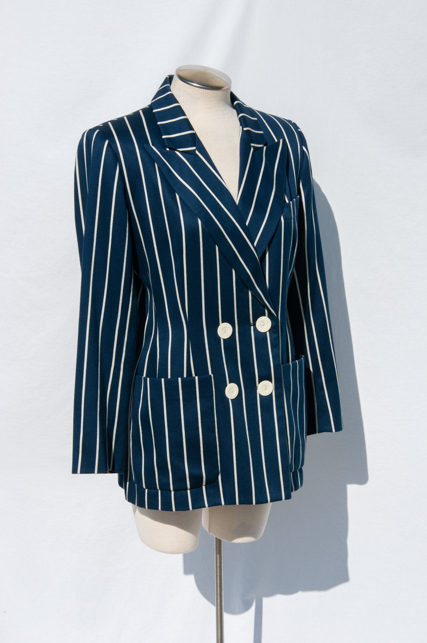 YVES SAINT LAURENT VINTAGE BLUE AND WHITE DOUBLE BREASTED JACKET