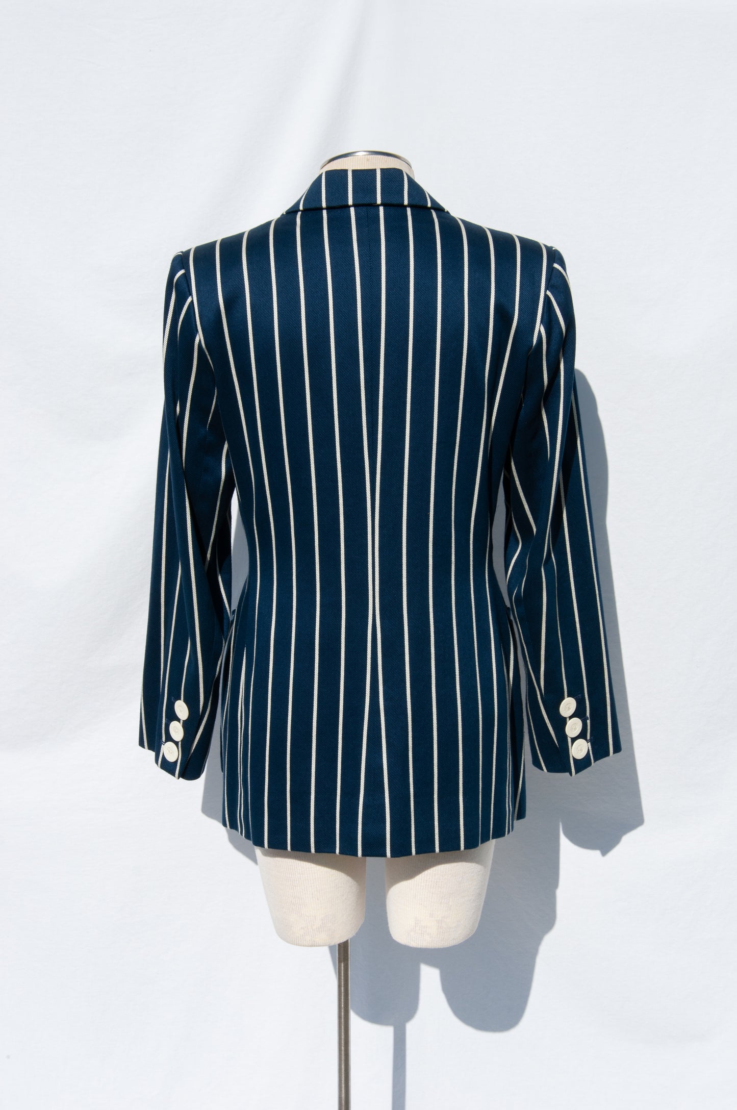 YVES SAINT LAURENT VINTAGE BLUE AND WHITE DOUBLE BREASTED JACKET