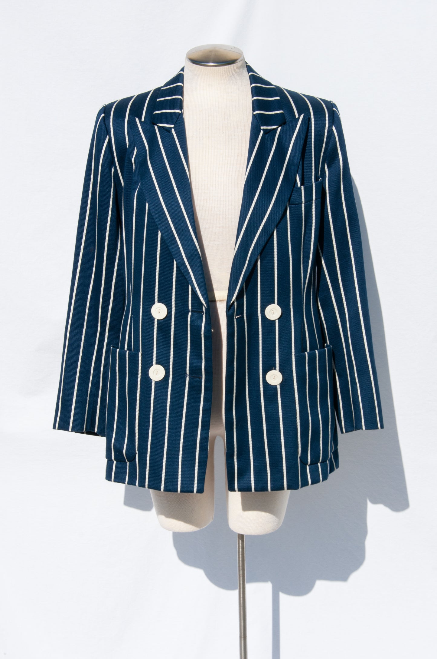 YVES SAINT LAURENT VINTAGE BLUE AND WHITE DOUBLE BREASTED JACKET