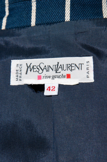 YVES SAINT LAURENT VINTAGE BLUE AND WHITE DOUBLE BREASTED JACKET