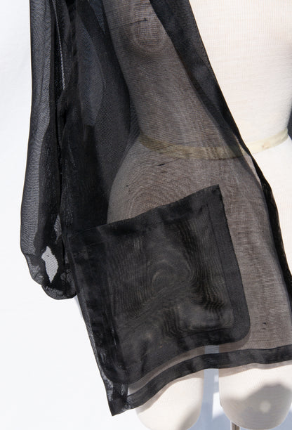 YVES SAINT LAURENT SPRING 1991 SHEER BLACK SILK OPEN OVERSIZED JACKET