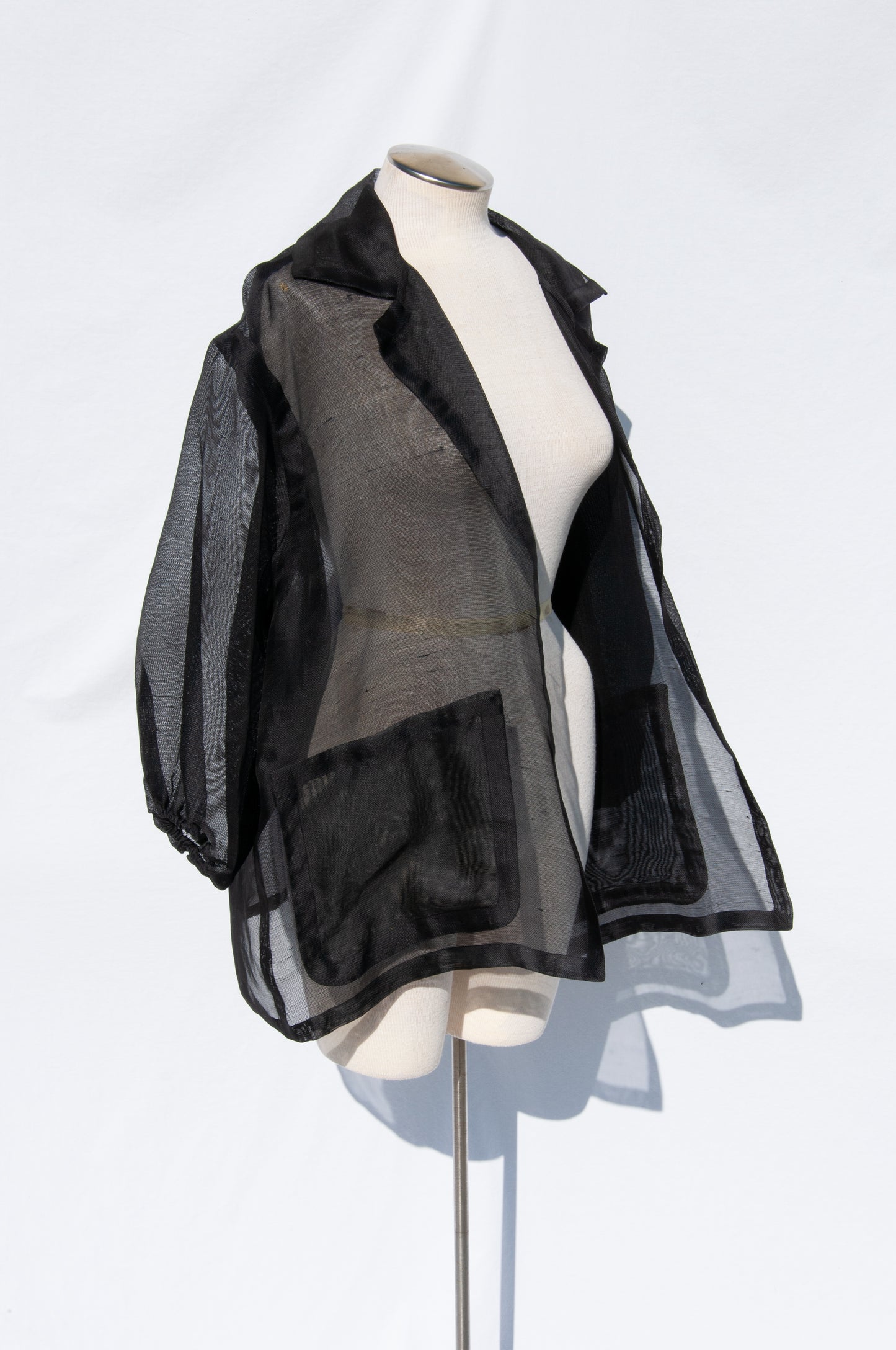 YVES SAINT LAURENT SPRING 1991 SHEER BLACK SILK OPEN OVERSIZED JACKET