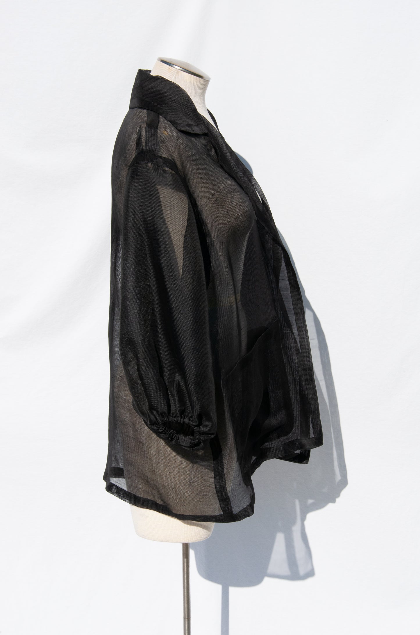 YVES SAINT LAURENT SPRING 1991 SHEER BLACK SILK OPEN OVERSIZED JACKET