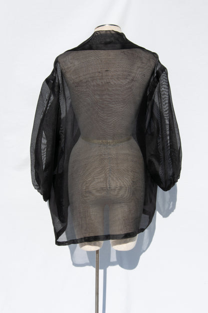 YVES SAINT LAURENT SPRING 1991 SHEER BLACK SILK OPEN OVERSIZED JACKET