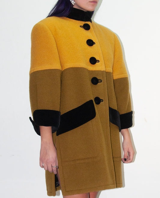 YVES SAINT LAURENT VINTAGE TWO TONE YELLOW AND GREEN SWING COAT