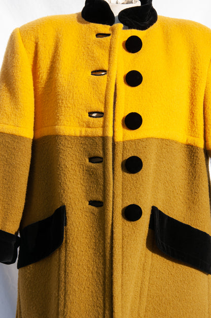 YVES SAINT LAURENT VINTAGE TWO TONE YELLOW AND GREEN SWING COAT