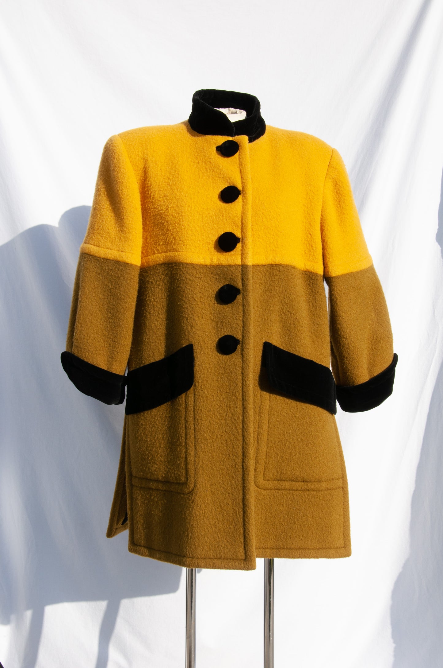 YVES SAINT LAURENT VINTAGE TWO TONE YELLOW AND GREEN SWING COAT