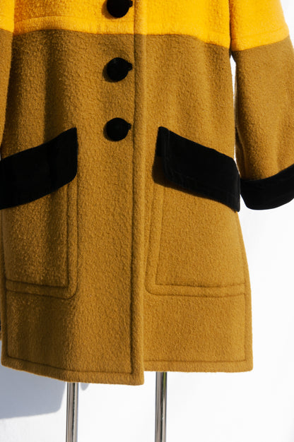 YVES SAINT LAURENT VINTAGE TWO TONE YELLOW AND GREEN SWING COAT