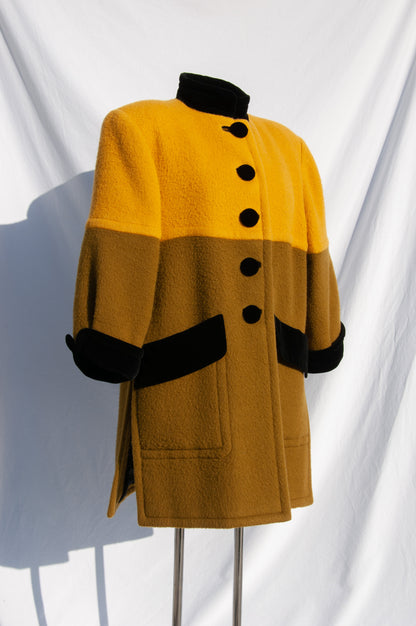 YVES SAINT LAURENT VINTAGE TWO TONE YELLOW AND GREEN SWING COAT