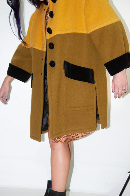 YVES SAINT LAURENT VINTAGE TWO TONE YELLOW AND GREEN SWING COAT