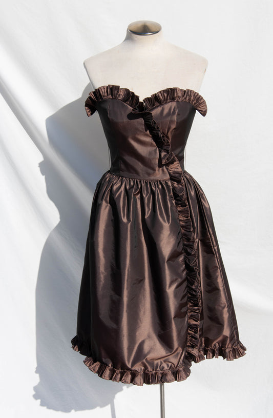 VICTOR COSTA VINTAGE 1980S TAFFETA RUFFLE MINI DRESS