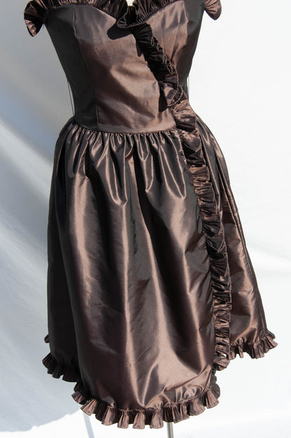 VICTOR COSTA VINTAGE 1980S TAFFETA RUFFLE MINI DRESS