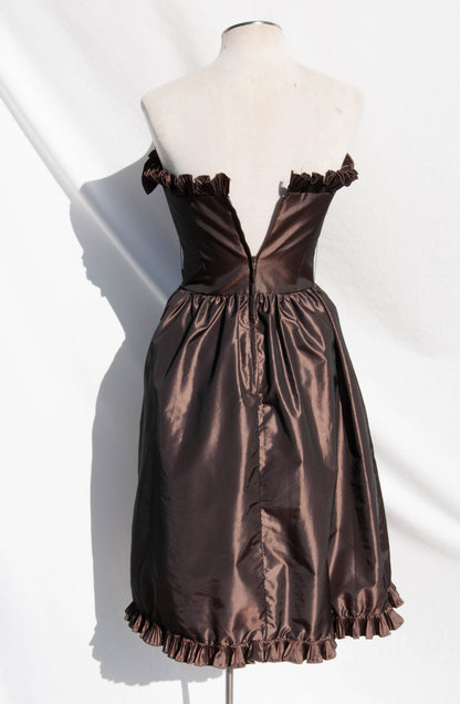 VICTOR COSTA VINTAGE 1980S TAFFETA RUFFLE MINI DRESS