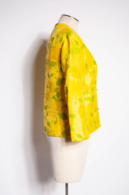 VINTAGE 1960S LIGHTWEIGHT YELLOW FLORAL SILK JACKET