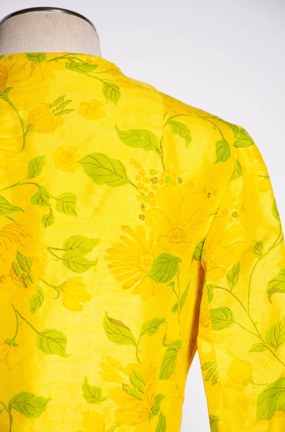 VINTAGE 1960S LIGHTWEIGHT YELLOW FLORAL SILK JACKET