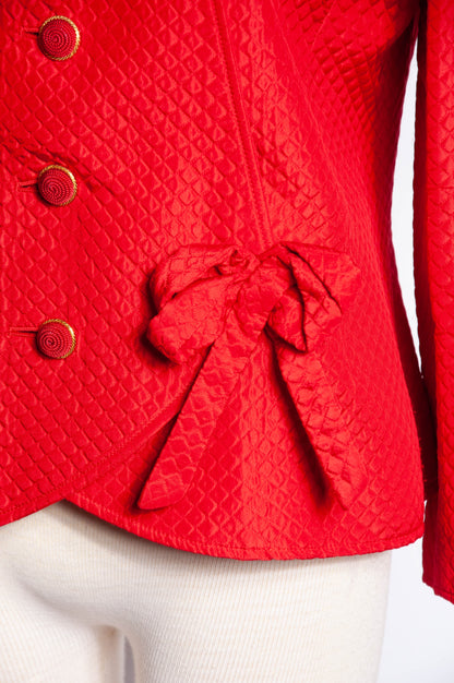 VALENTINO NIGHT VINTAGE QUILTED RED SILK BOW JACKET