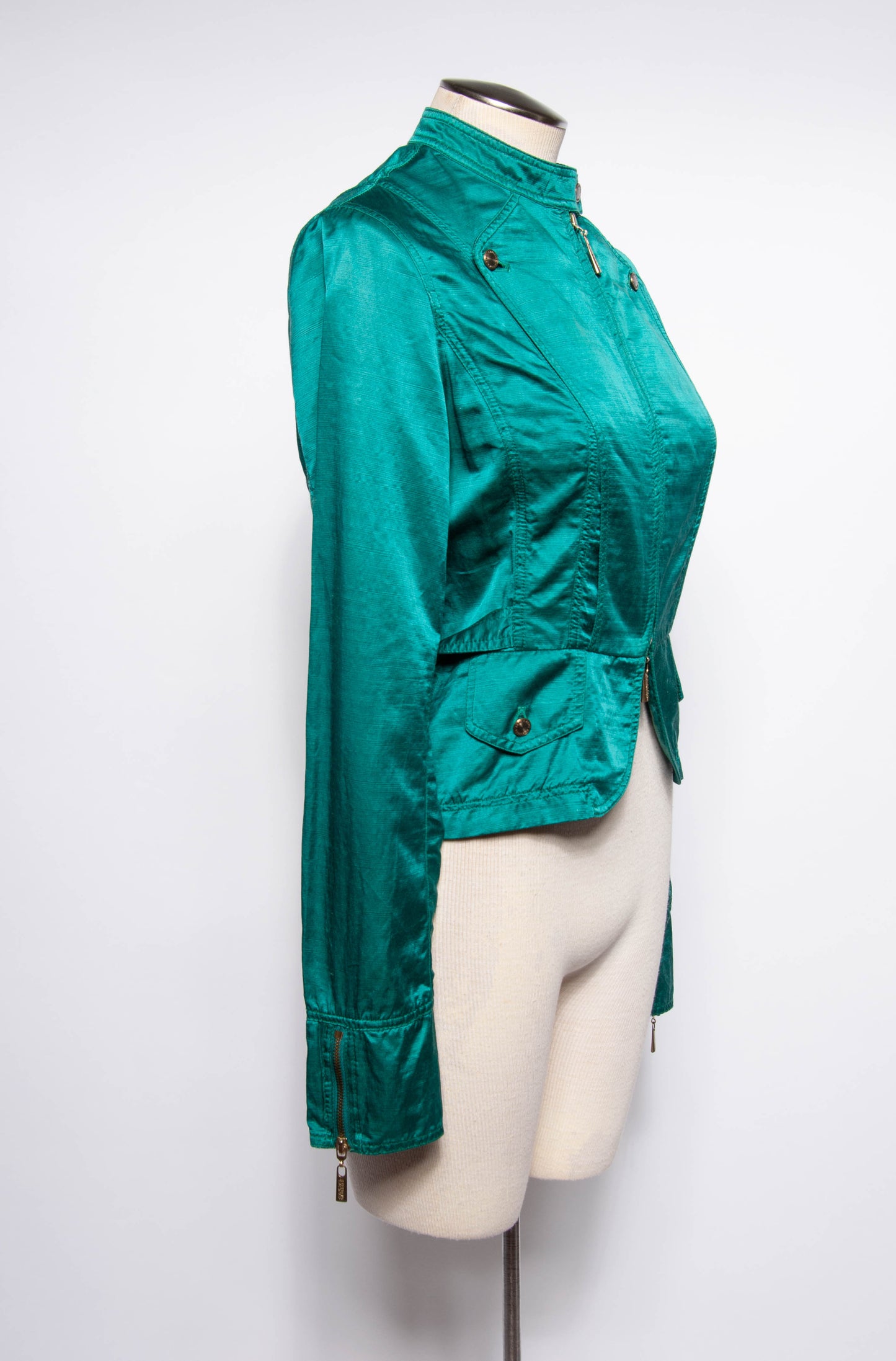 JEAN PAUL GAULTIER VINTAGE TEAL SILK BLEND MOTO STYLE JACKET