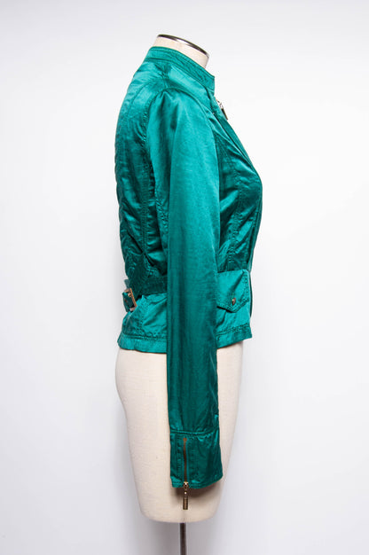 JEAN PAUL GAULTIER VINTAGE TEAL SILK BLEND MOTO STYLE JACKET