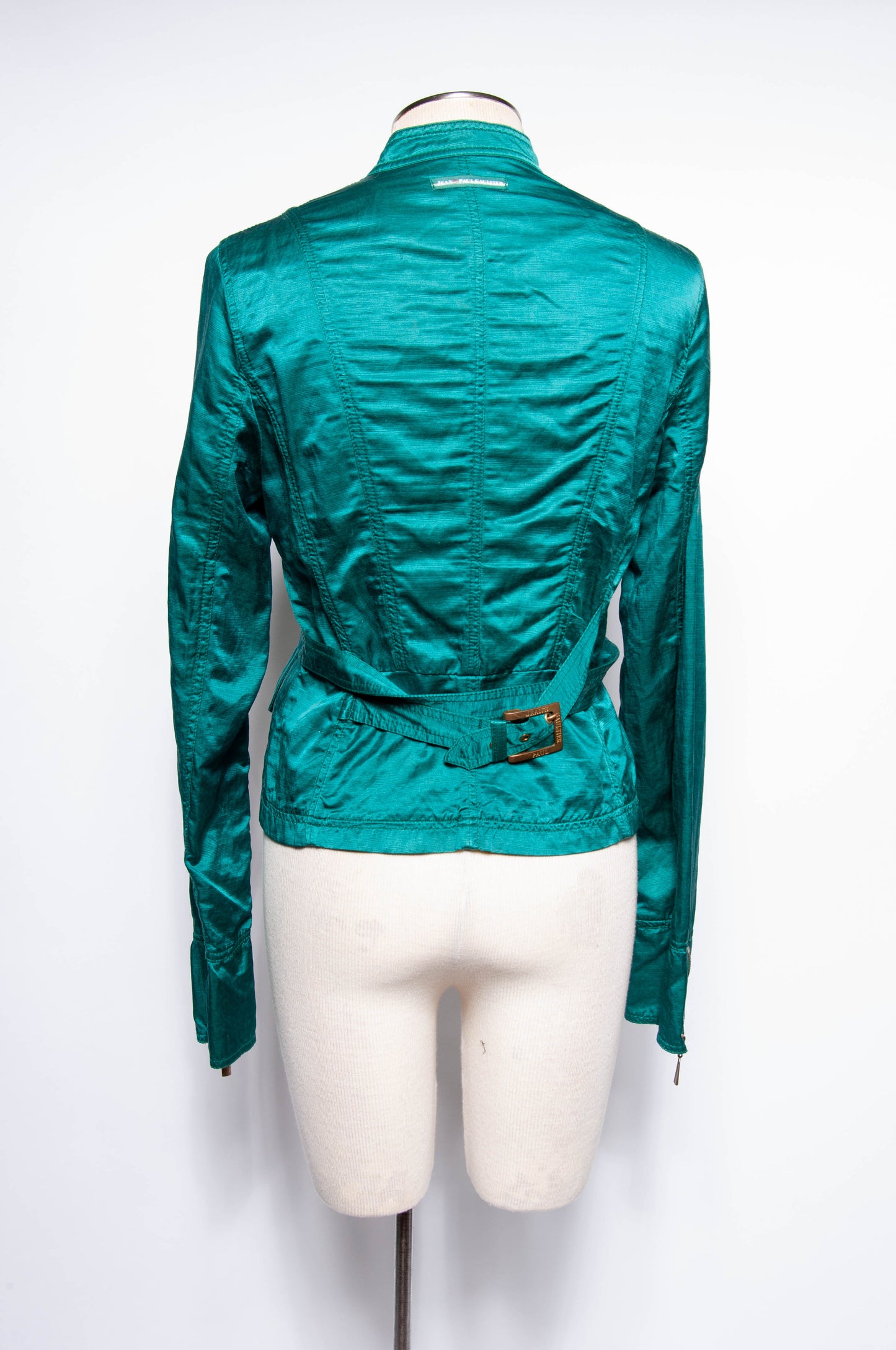 JEAN PAUL GAULTIER VINTAGE TEAL SILK BLEND MOTO STYLE JACKET