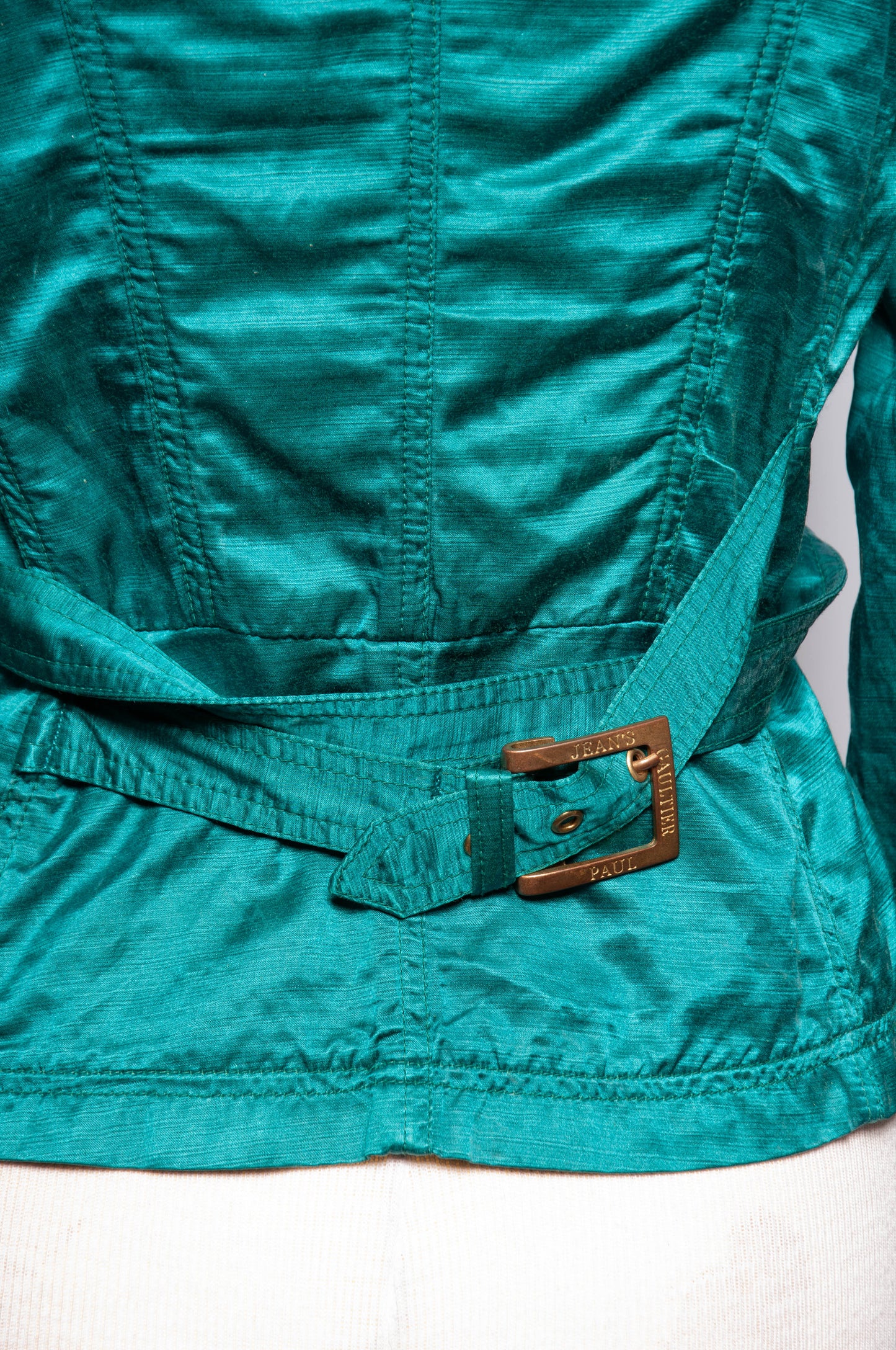 JEAN PAUL GAULTIER VINTAGE TEAL SILK BLEND MOTO STYLE JACKET