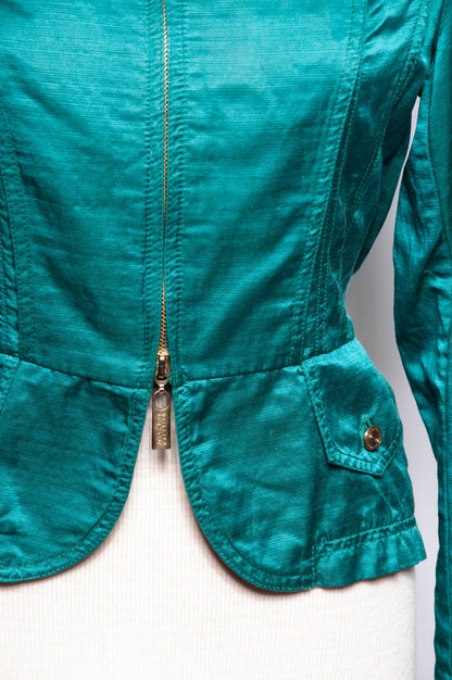 JEAN PAUL GAULTIER VINTAGE TEAL SILK BLEND MOTO STYLE JACKET