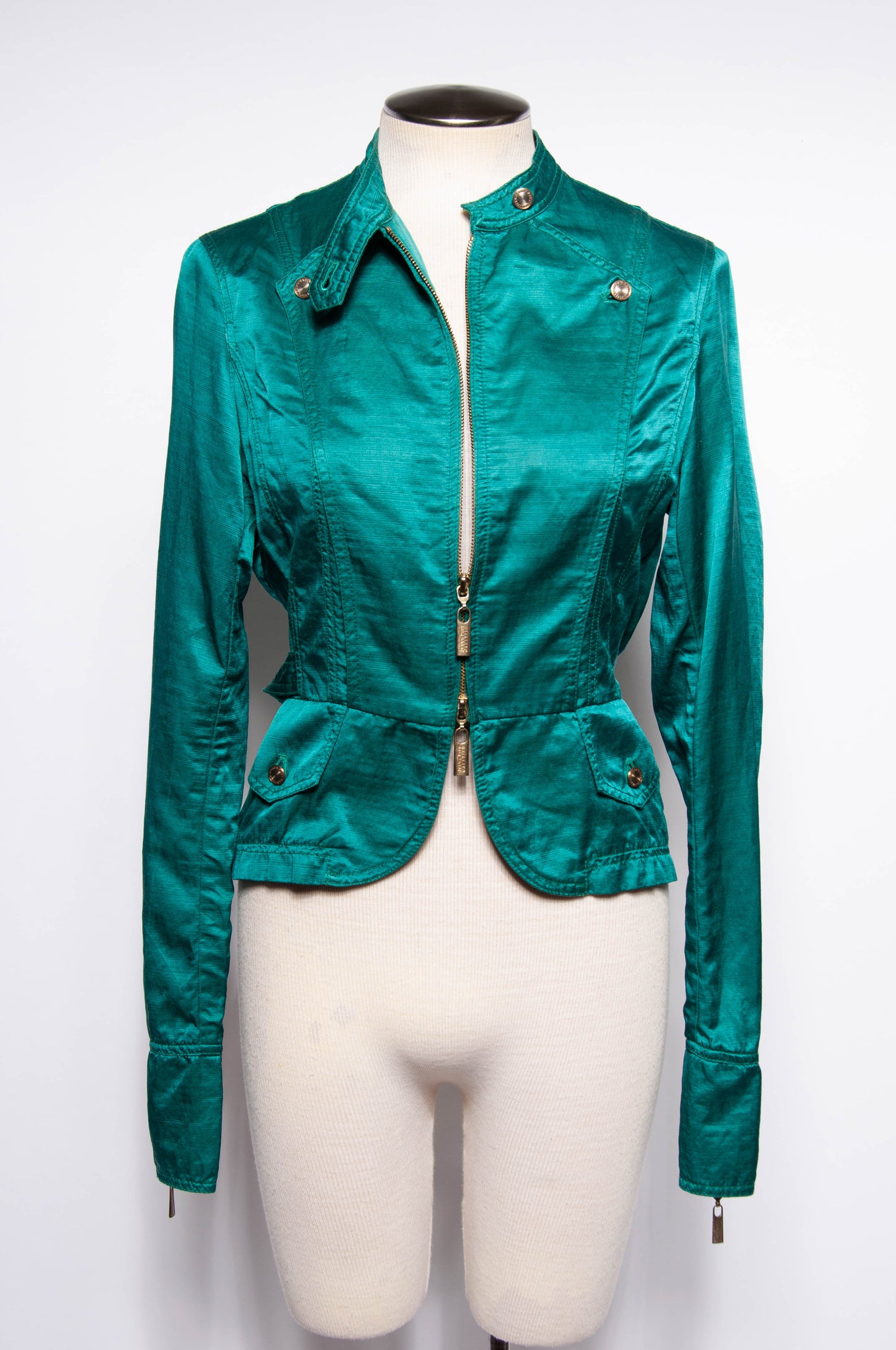 JEAN PAUL GAULTIER VINTAGE TEAL SILK BLEND MOTO STYLE JACKET