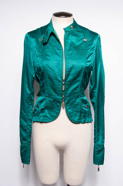 JEAN PAUL GAULTIER VINTAGE TEAL SILK BLEND MOTO STYLE JACKET