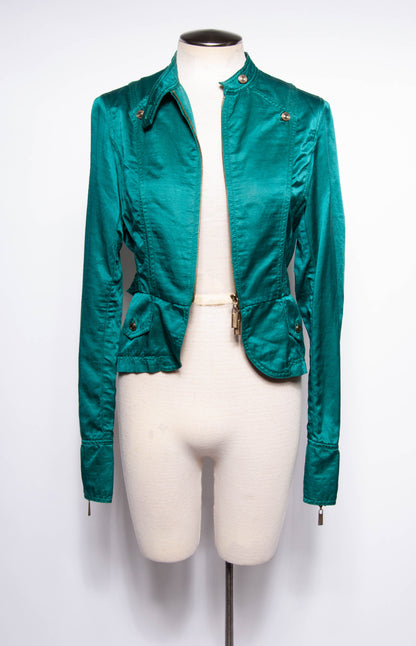 JEAN PAUL GAULTIER VINTAGE TEAL SILK BLEND MOTO STYLE JACKET