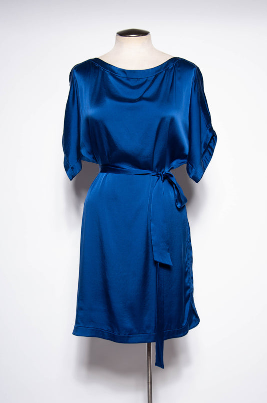 DIANE VON FURSTENBURG MODERN BLUE SILK DRAPED DRESS