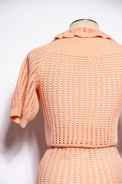 VINTAGE 1930S LIGHT CORAL PINK KNIT DRESS