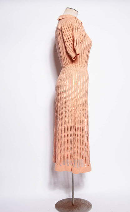 VINTAGE 1930S LIGHT CORAL PINK KNIT DRESS