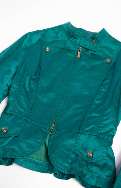 JEAN PAUL GAULTIER VINTAGE TEAL SILK BLEND MOTO STYLE JACKET