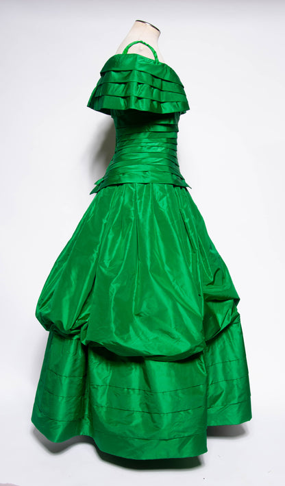 ARNOLD SCAASI BOUTIQUE VINTAGE 1990S GREEN SILK BALL GOWN